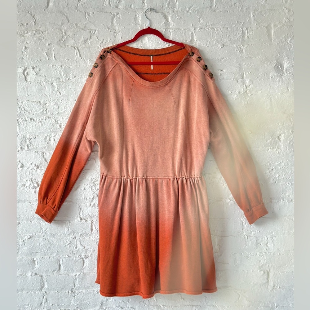 Free People Shoulder Button Terry Dress Orange Ombre Dip Dye S Tunic Oversized
